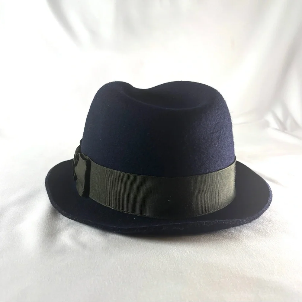 Paul Smith Vintage Wool Felt Fedora Hat • Navy Blue Ribbon Trim • Classic Preppy